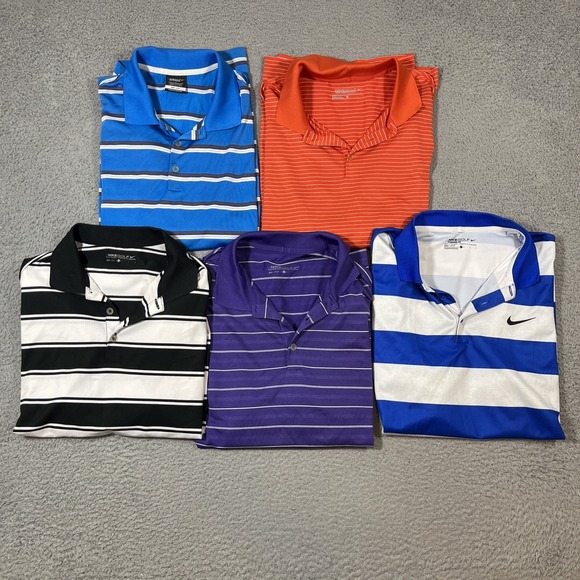 Lot of 5 Nike Dri-Fit Polo Shirt Mens Sz L Striped Golf Athletic Performance - Picture 1 of 16